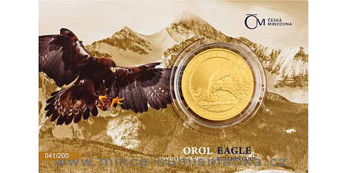 Zlatá uncová investiční mince Orel 2022 číslovaný obal