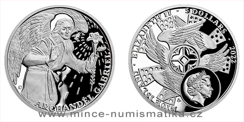 Stříbrná dvouuncová mince Archanděl Gabriel