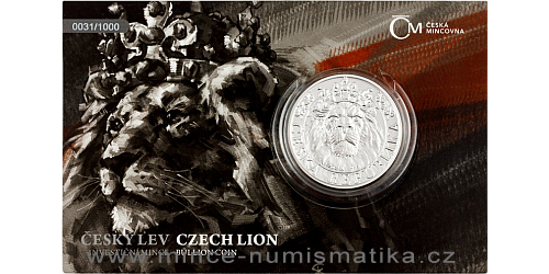 Stříbrná dvouuncová investiční mince Český lev 2022 číslovaný obal