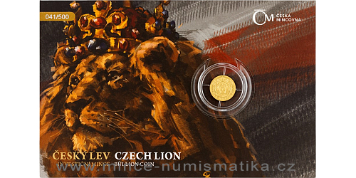 Zlatá 1/25 Oz investiční mince Český lev 2022 číslovaný obal