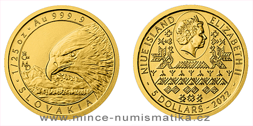 Zlatá 1/25 Oz investiční mince Orel 2022