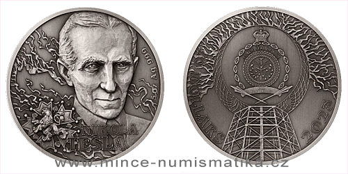 Stříbrná 5 Oz mince Fenomén Nikola Tesla