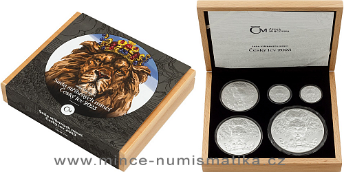 Sada stříbrných mincí Český Lev 2023 - 1 Oz, 2 Oz, 5 Oz, 10 Oz, 1 kg