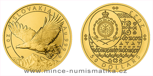 Zlatá uncová investiční mince Orel 2023 číslovaný obal
