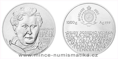Stříbrná kilogramová mince Jaroslav Hašek