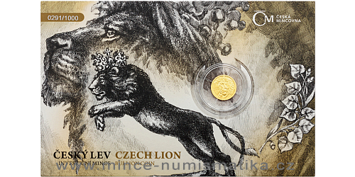 Zlatá 1/25 Oz investiční mince Český lev 2024, číslovaný obal